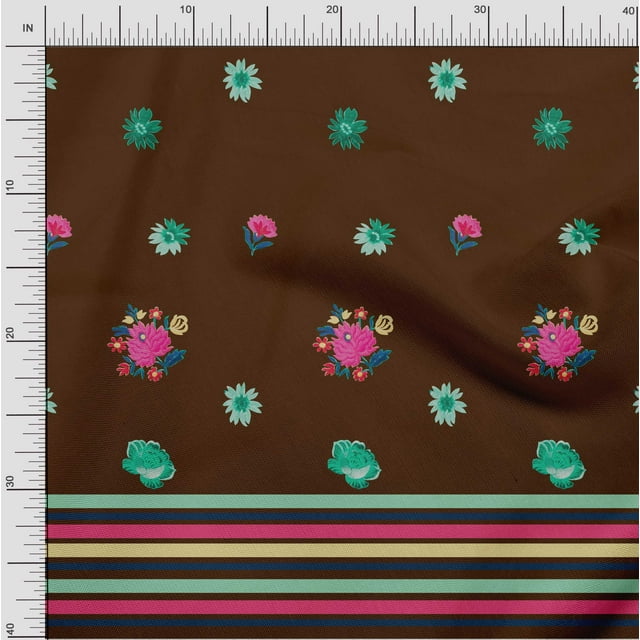 oneOone Cotton Poplin Fabric Stripe & Floral Panel Print Sewing Fabric BTY 42 Inch Wide