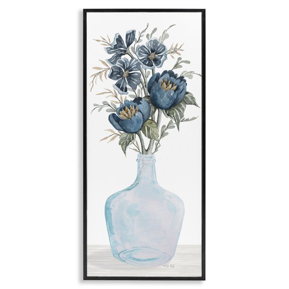 Stupell Industries Transitional Blue Poppies Blossoms Transparent Glass Vase Bouquet Black Framed Giclee Art, 10 x 24, by Cindy Jacobs