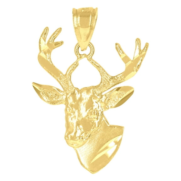 10k 10Kt Yellow Gold Mens Diamond-Cut Deer Head Animals Charm Pendant
