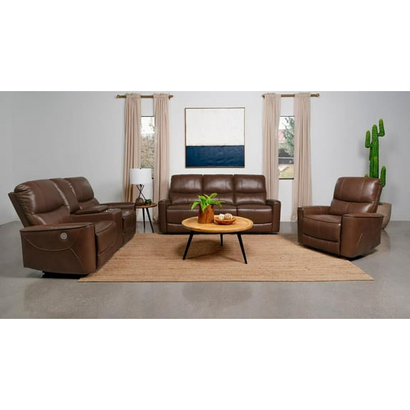Greenfield 3-piece Upholstered Power Reclining Sofa Set Saddle Brown
