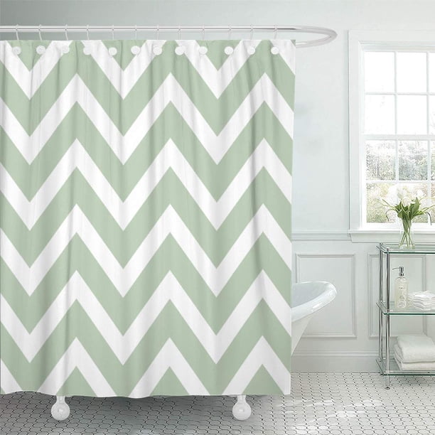 Cynlon Pattern Sage Green White Chevron Stripes Modern Zig Zag Bathroom Decor Bath Shower Curtain 66x72 Inch Walmart Com Walmart Com