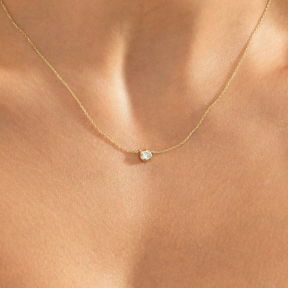 Round Cut Lab Grown Diamond Bezel Set Necklace | Eco-Friendly Solitaire Pendant | 925 Sterling Silver Diamond Necklace Gift for Her