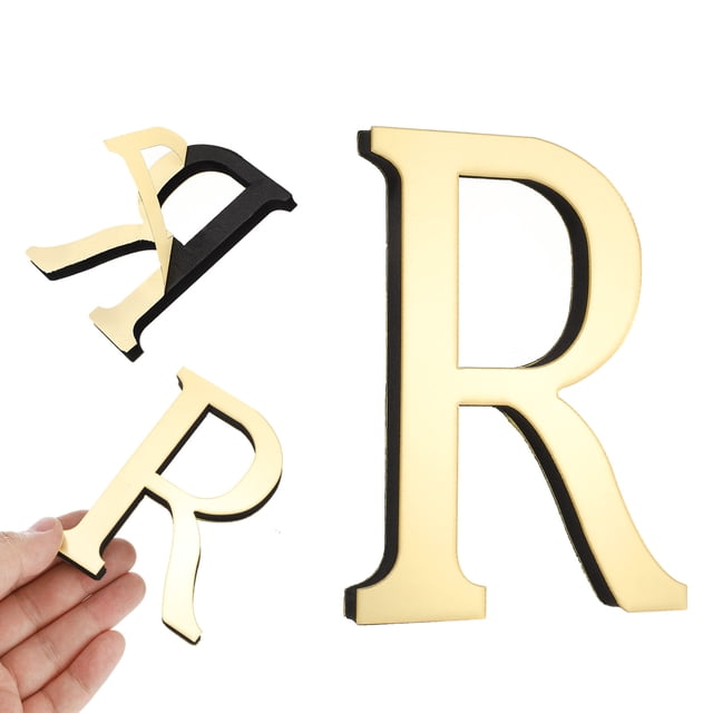 Calcomanías de espejo en 3D, letras y números acrílicos autoadhesivos de 4" para decorar la sala de estar y el dormitorio (Letra R)