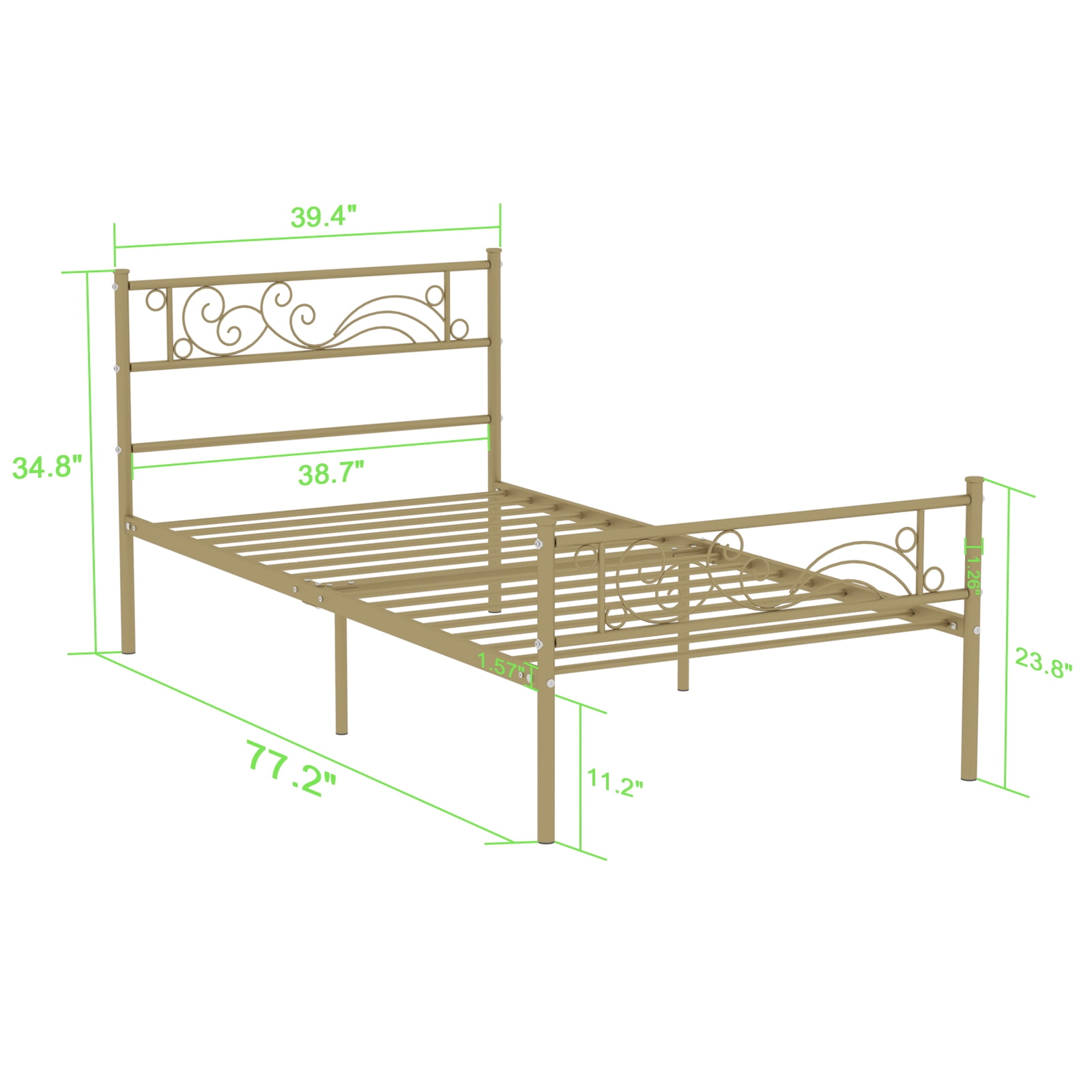 Yoneston Twin Size Metal Platform Bed Frame with Headboard Footboard for Kid - Gold