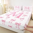 thumbnail image 4 of Manfei Pink Ribbon Bowknot Full Size Sheets For Girls,Cartoon 3D Letter M Personalized Bed Sheets For Kids,4 Pieces, 4 of 6