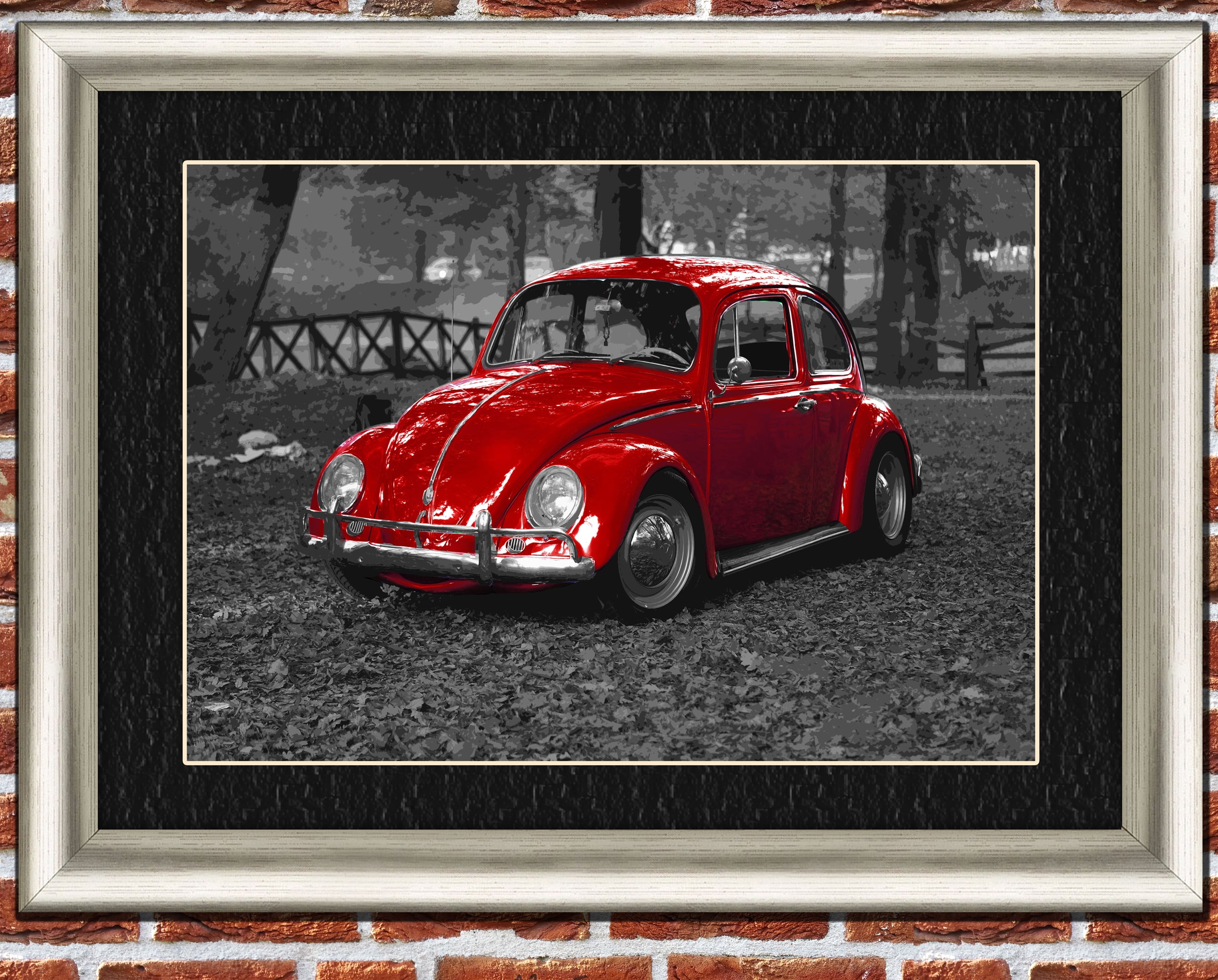 Frame not Included Red VW Beetle Christmas Tree Wall Art A4 Sign 