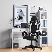 Bigzzia Gaming Chair Office Chair Desk Chair Computer Chair Swivel Chair for Teens Adults Girls(Black White)