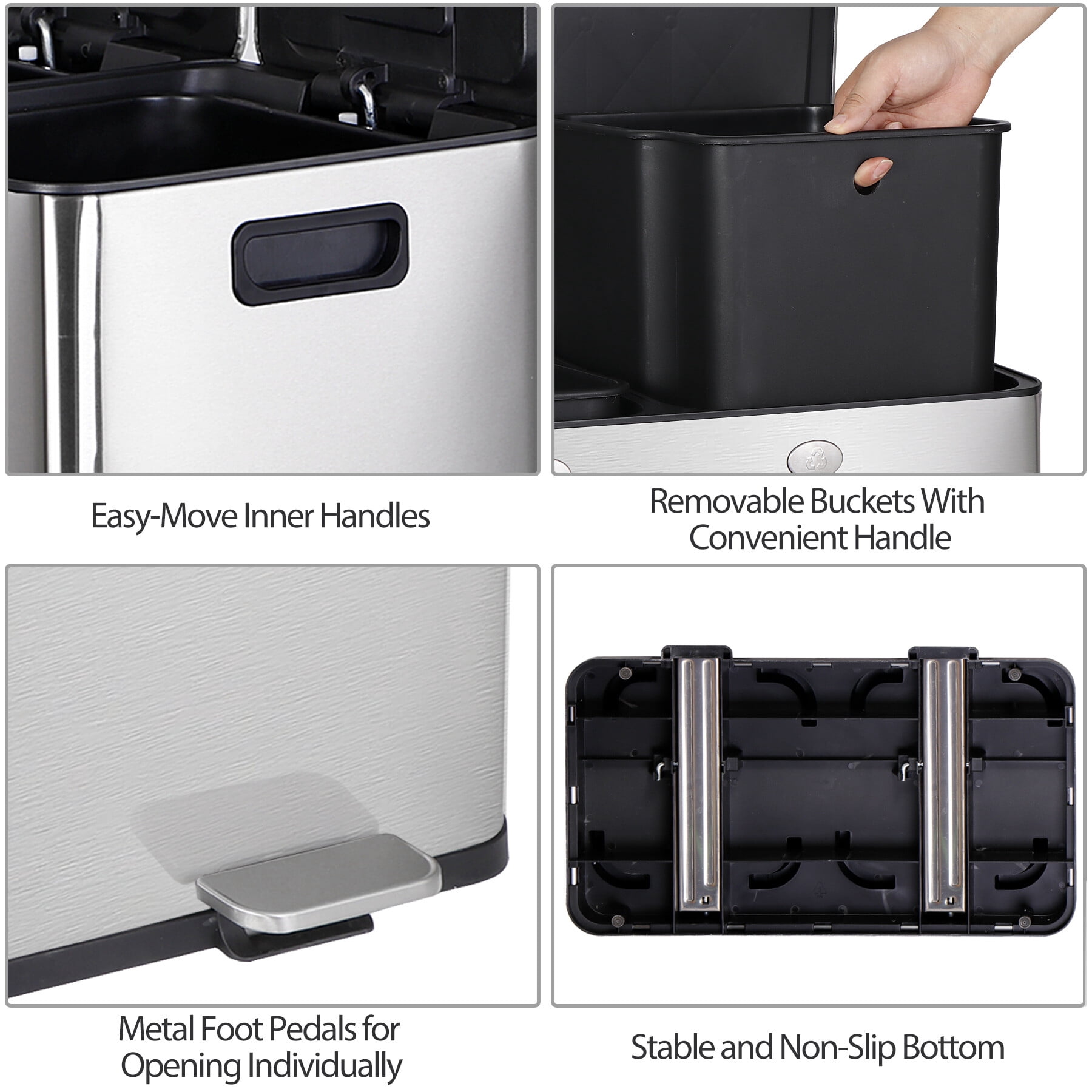 HomGarden 16 Gallon Dual Compartment Trash Can Stainless Steel Step Garbage Can Home Kitchen
