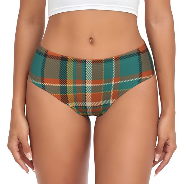 Fotbe colorful plaid Calzones Estampados para Mujer – Ropa Interior de Algodón, Cómoda, Suave y Elástica-X-Large