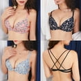 thumbnail image 6 of Wuffmeow Fashion Bra Floral Print Front Buckle Underwear Gathered A Piece Of Seamless Cross-back Bra For Women,B,34B, 6 of 6