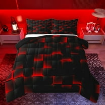 Feelyou Pixelate Miner Game Bedding Comforter Set, Neon Gradient Square Twin Comforter Sets, Honeycomb Black Red Reversible Bedding Set, Super Cozy Room Decor, 2pcs