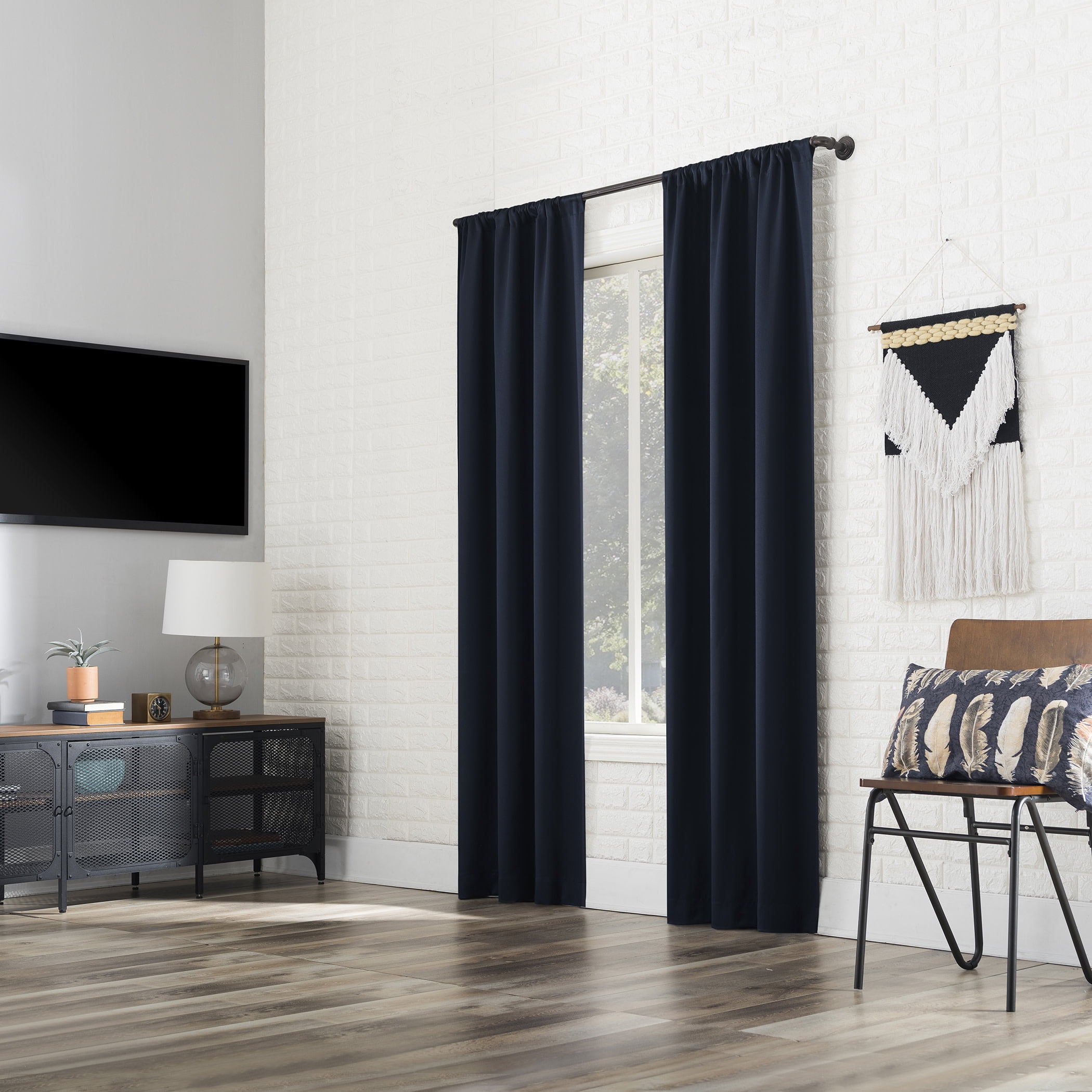 Sun Zero Bergen Theater Grade Extreme 100% Blackout Rod Pocket Curtain Panel, 40"X96", Navy