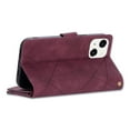 thumbnail image 4 of SaniMore for iPhone 14 Plus Case with Card Slot, Line Stitching Metal Button Zipper Wallet PU Leather Cover with Folio Flip Kickstand + Hand Strap Shockproof Protective Shell, Winered, 4 of 9