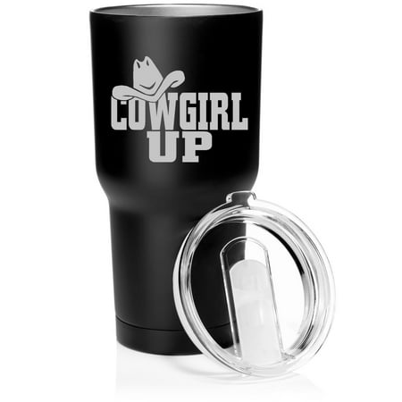 

Smooth Body Tumbler Stainless Steel Vacuum Insulated Travel Mug Cup Gift Cowgirl Up with Hat (30 oz Matte Black)