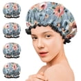 thumbnail image 7 of Shower Caps,Pioneer Flower Floral Print Pattern Waterproof Shower Cap for Women 4 Pieces,Double Reusable Hair Cover for Shower PEVA Elastic Stretch Hem, 7 of 7