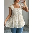 thumbnail image 3 of Womens Tank Tops Fashion Summer Smocked Blouses Square Neck Ruffle Sleeves Tunic Tops Shirt  XL, 3 of 7
