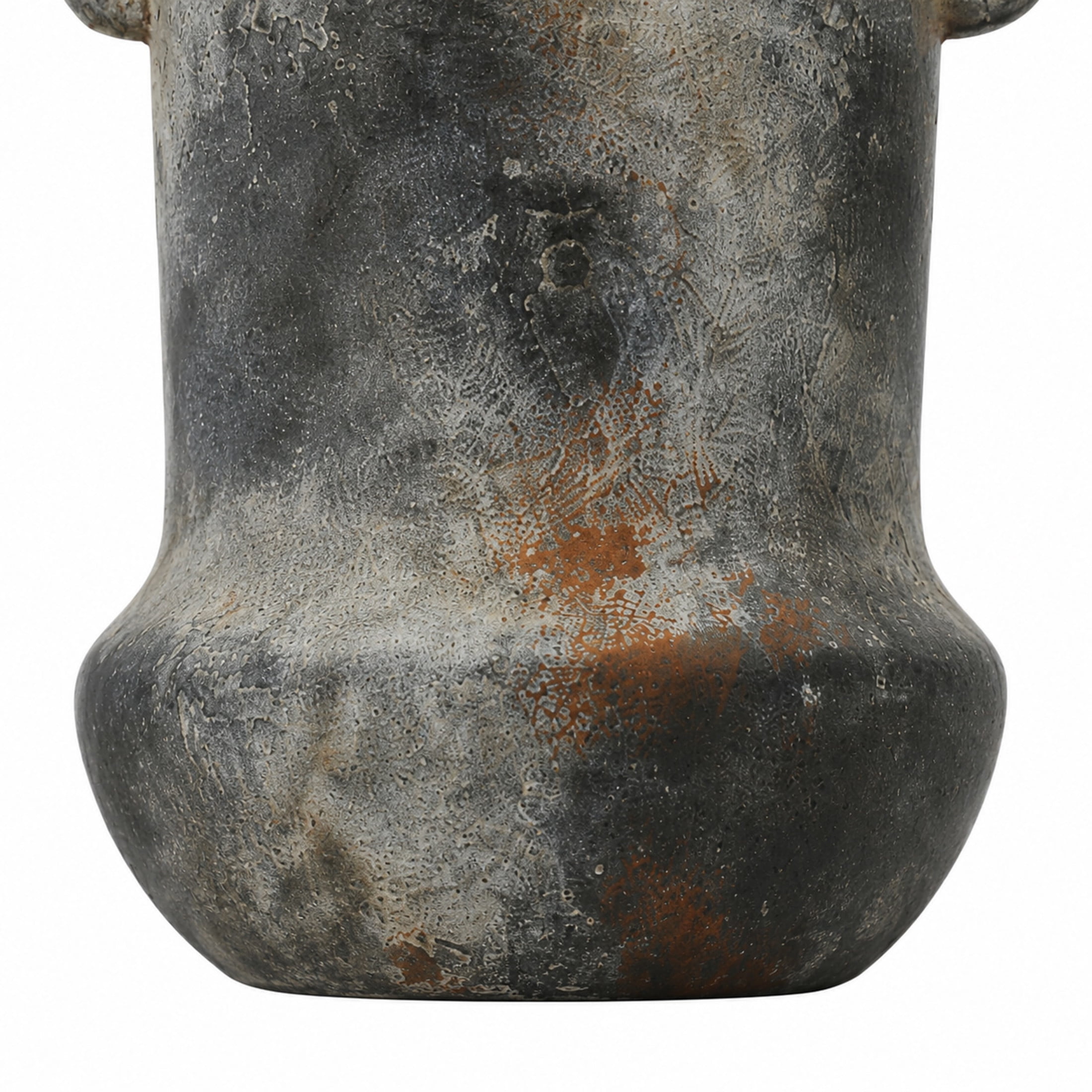DecMode 10" Antique Style Textured Dark Gray Ceramic Vase with Brown Accents and Handles