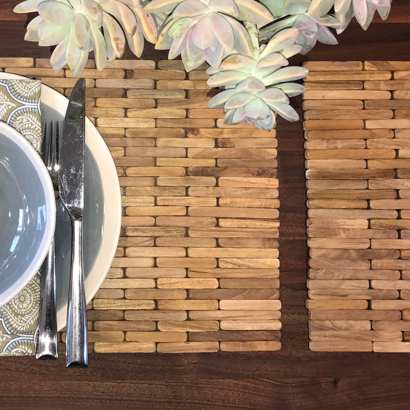 Hip-o Modern Living Teak IPM004 Handmade Dining Placemat - Set of 2