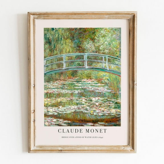 Claude Monet Water Lilies Bridge Over a Pond Wall Art, Unframed Paper Poster 8x10in
