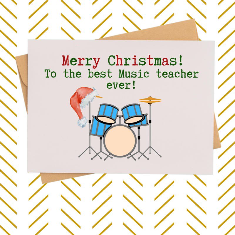 Merry Christmas Drum Teacher Gift Card for Music Educators Holiday Appreciation