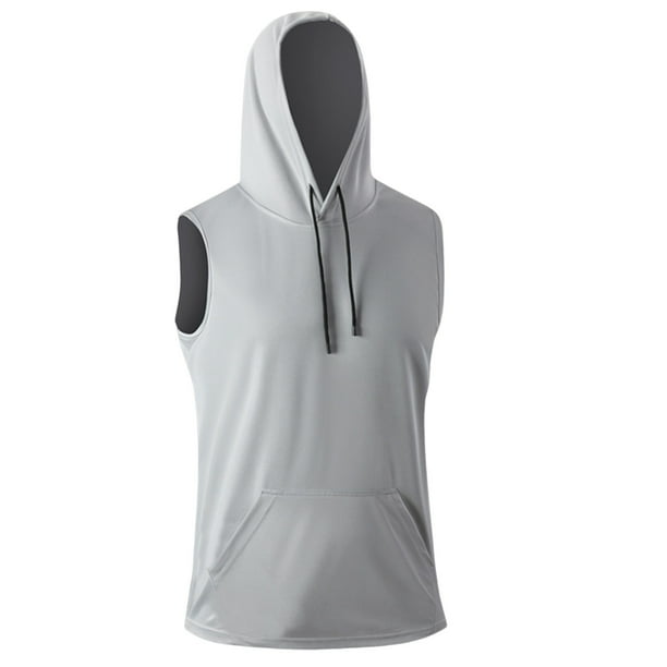Hombres Casual Moda sin Mangas Blusa con Capucha Suéter Sólido Cuello en V Tanque Deportivo