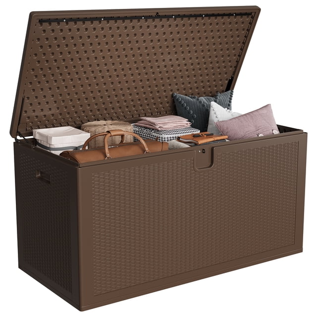 AKDSteel Coffre de Rangement Extérieur Robuste de 150 Gallons, Coffre de Terrasse en Résine Imperméable avec Couvercle Verrouillable, Armoire de Patio Grande Capacité pour Ranger Coussins, Outils et Articles de Jardin
