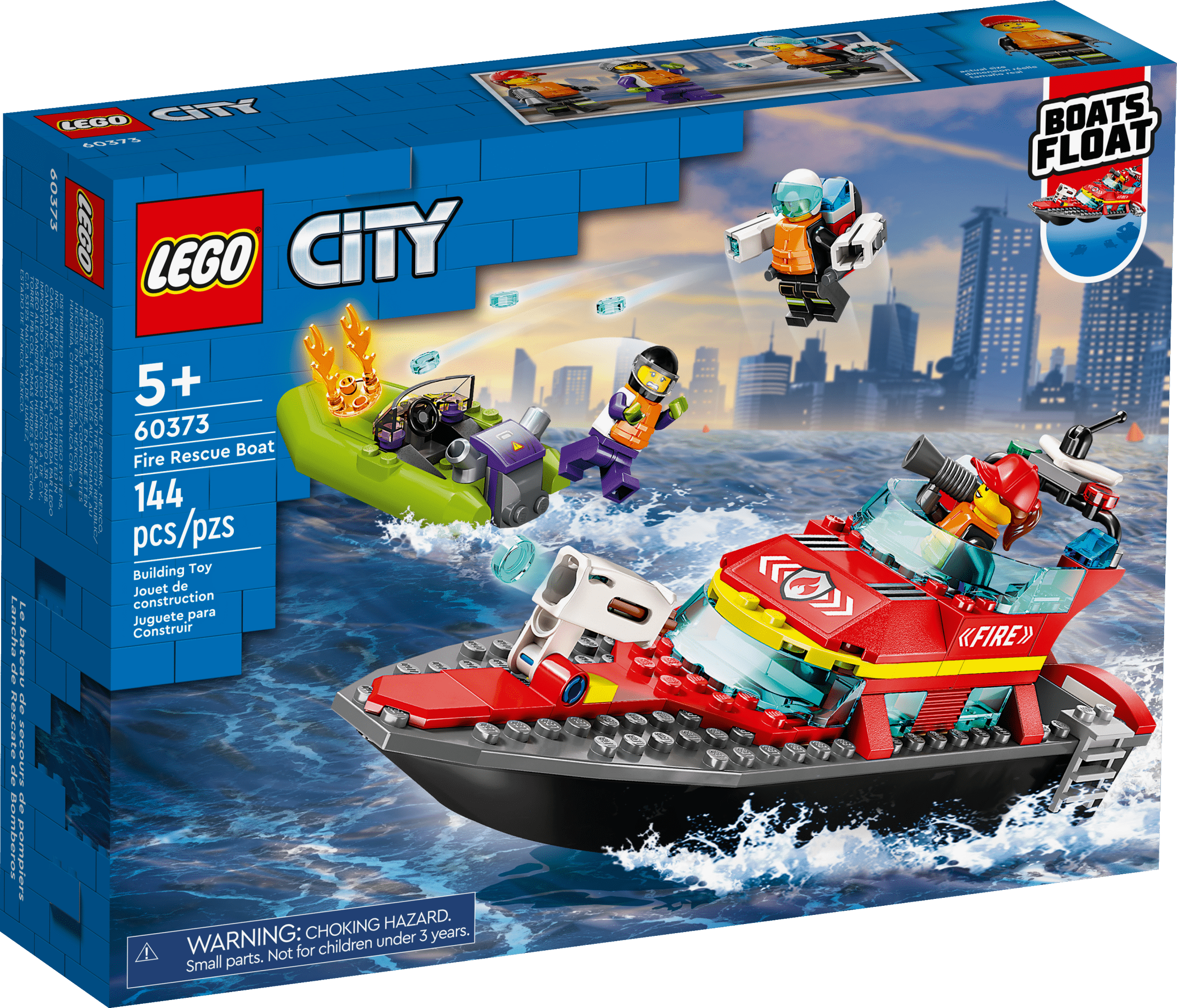 LEGO City Fire Rescue Boat 60373 Toy Boat that Floats on Water for Imagination Play Building Toy for Kids Ages 5