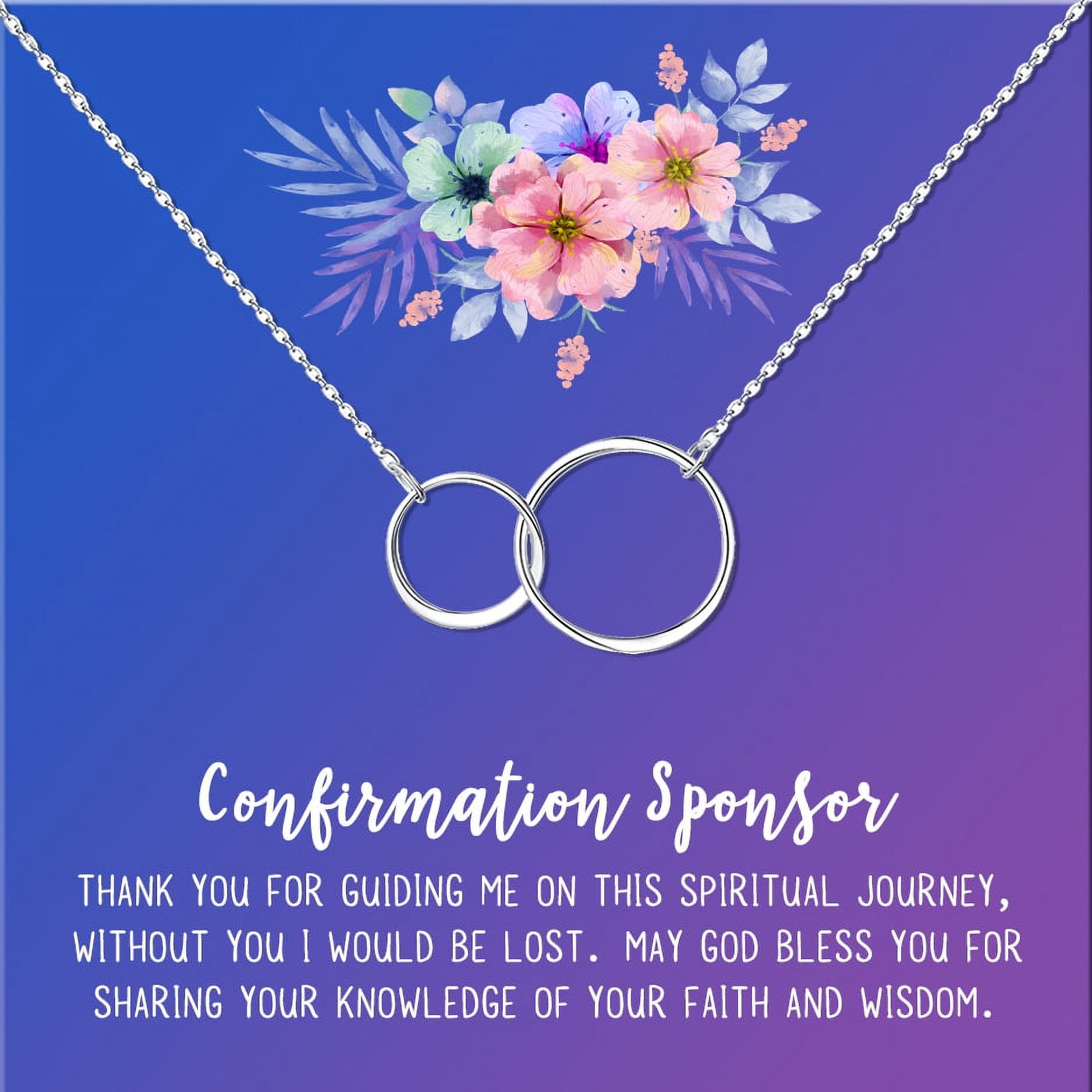 Anavia Confirmation Sponsor Gift for Women, Gifts for Sponsors, Baptism Gift, Goddaughter Gift, Thank you Religious Sponsor Gifts Card Necklace-[Silver Infinity Double Ring, Blue-Purple Gift Card]