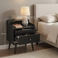 thumbnail image 2 of LEDREM Mid-Century Nightstand Set of 2 with Hidden Drawers, Bedside Tables with Solid Wood Legs, 15.7x19.7x27.4 Inches, Ebony Black, 2 of 6