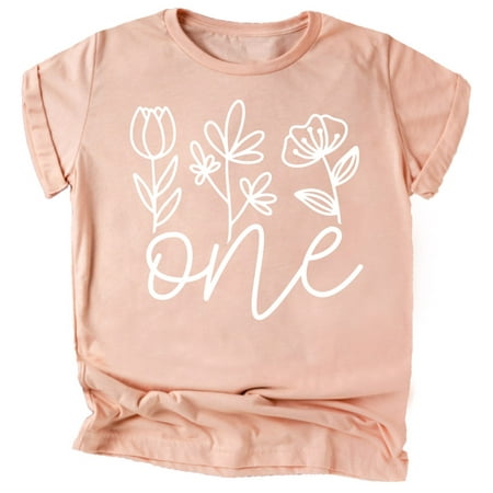 

One Floral 1st Birthday Shirt for Baby Girls First Birthday Outfit White on Peach Shirt 12 Months