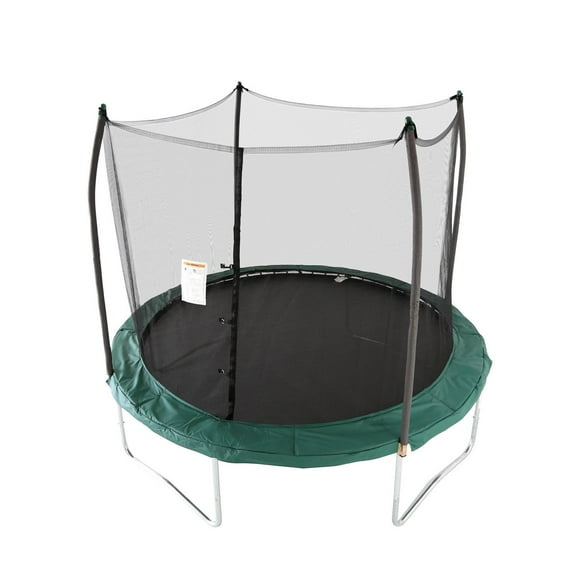SKYWALKER TRAMPOLINES 10 FT, Round, Green Outdoor Trampoline for Kids with Safety Enclosure Net and Spring Pad, ASTM Approval, Rust Resistant