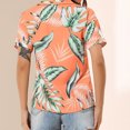 thumbnail image 3 of Camisa de manga corta con cuello vuelto para mujer, blusa informal elegante con botones y estampado floral para fiesta en la playa, naranja M, 3 of 5