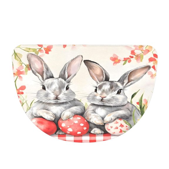 Flannel Semi Circular Floor Mat Water Absorbent Non Skid Rug Non Shedding Thick Comfort Mat For Front Door Patio Laundry Office 19"X30"(48x76cm) Rabbit Bunny Eggs Easter