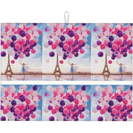 

Balloon Eiffel Tower Dish Drying Mat For Kitchen Counter Large Absorbent Dish Drainer Super Absorbent Microfiber Dish Drying Pad 18x24 Inch
