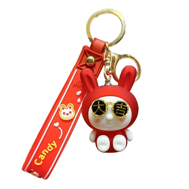LLavero de conejo esmerilado, llavero delicado rojo acrílico, colgante moderno hecho a mano, accesorios, buena suerte, regalos de Año Nuevo Ropa, zapatos y accesorios Miscelánea Tipo 2 17CM Jumpingount AP014290-02