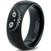 Tungsten Alice in Wonderland Cheshire Cat Band Ring 8mm Men Women Comfort Fit Black Dome Polished