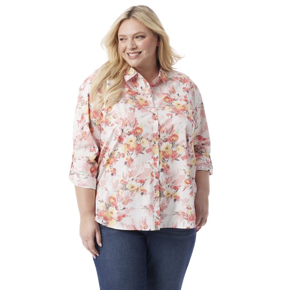 Gloria Vanderbilt Swan Series Women's Plus Amanda Oversized Shirt, Sizes 0X-4X