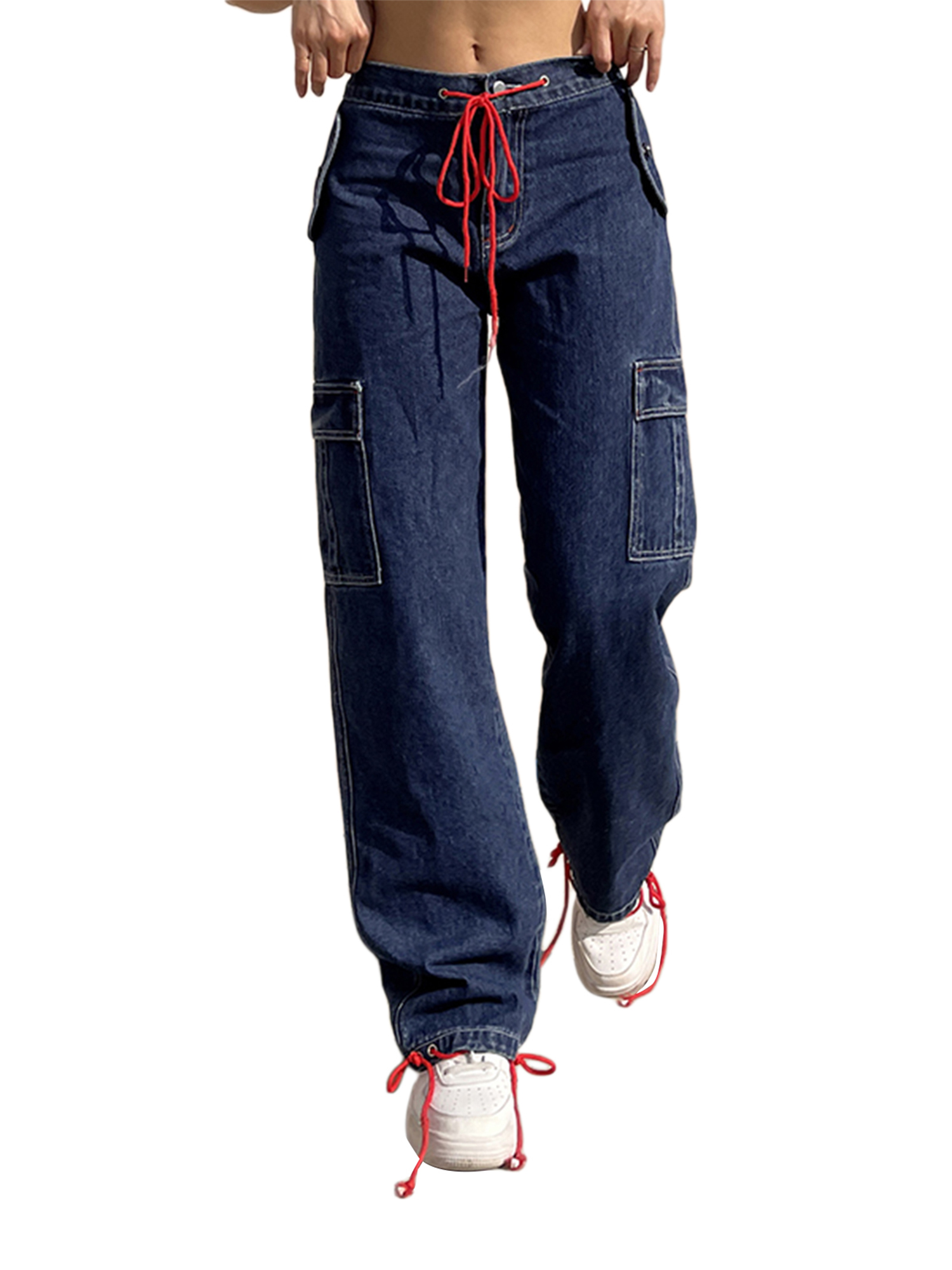 Relaxed Fit Drawstring Denim Pants 