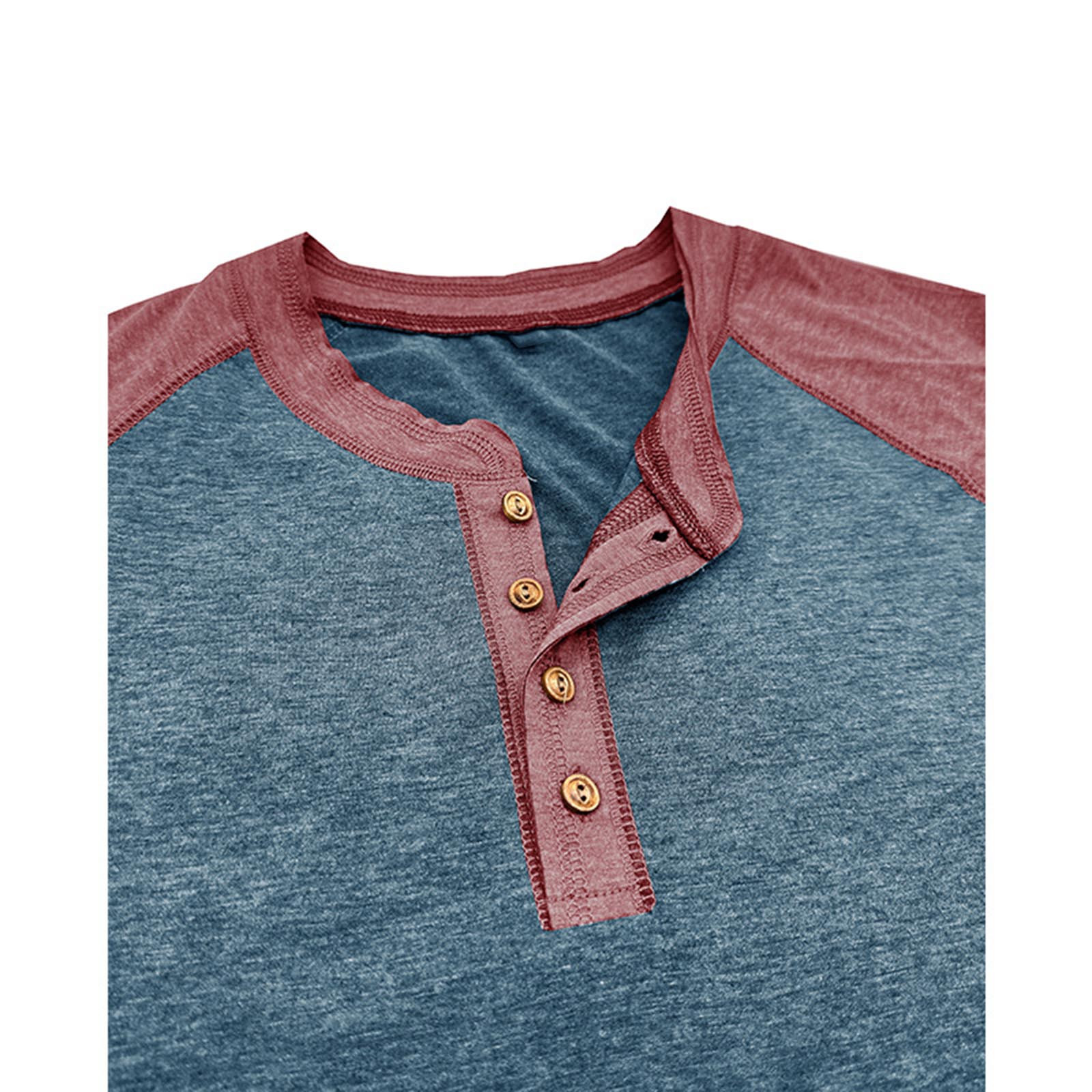 Feancey Cotton Henley Shirts for Men Raglan Long Sleeve Button Up Tshirt Color Block Fashion Baseball T-Shirts Slim Fit Casual Gym Muscle Tees Blue S