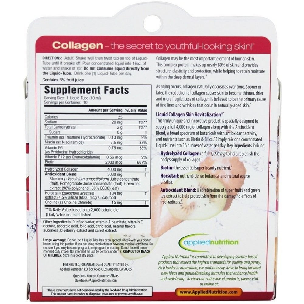 Applied Nutrition Liquid Collagen Skin Revitalization, 10 Count 3.35 Fl Oz 2 Pack