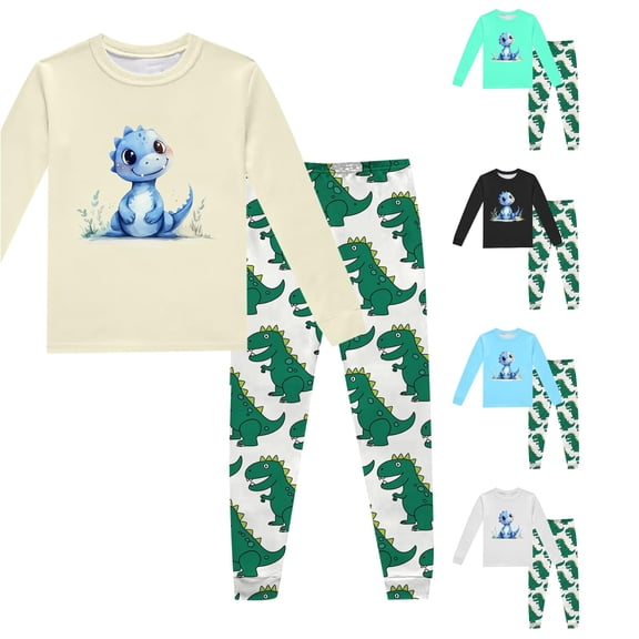 HCYSFG Boys Graphic Print Pajama Sets 2 Piece Top And Pants Long Sleeve Crewneck Lounge Set Sleepwear Sets
