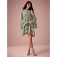 thumbnail image 4 of Mint Green High-Neck Flare Sleeve Ruffle Hem Mini Dress with Tie Back, 4 of 30