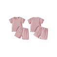 thumbnail image 2 of BemeyourBBs Toddler Baby Girl Summer Clothes 6 12 18  24 Months 2 3 4 Years Baby Girl Summer Outfit Ribbed Striped Short Sleeve Lettuce Trim TShirt Tops and Shorts 2 Piece Set, 2 of 9