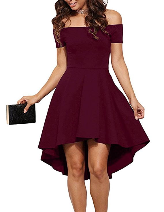 Dresses for Women Party,Womens Casual Summer Off The Shoulder Short Sleeve High Low Cocktail Skater Dress Swing Dresses