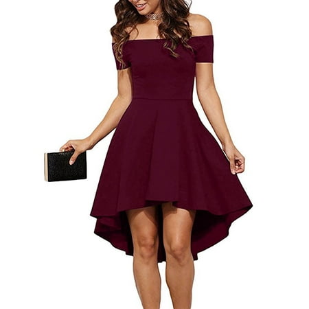 Women Off The Shoulder Short Sleeve High Low Cocktail Skater (Best High Low Dresses)