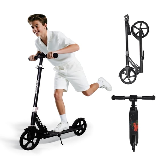 Nattork Kick Scooter for Kids 8-12, Death and Zoombie Pattern, Height Adjustable Folding Scooter for Girls Boys with Large Wheels, Lightweight, Anti-Shock Suspension
