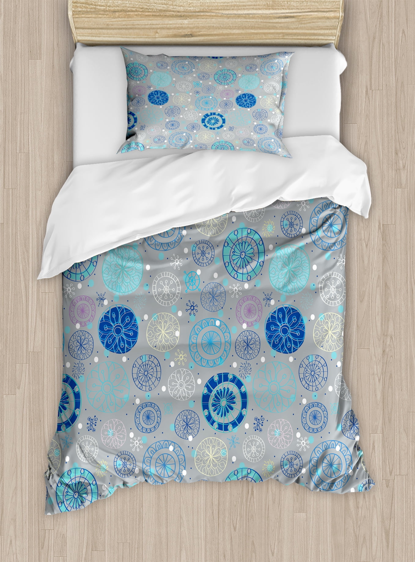 Doodle Duvet Cover Set Abstract Snowflakes With Beige Background