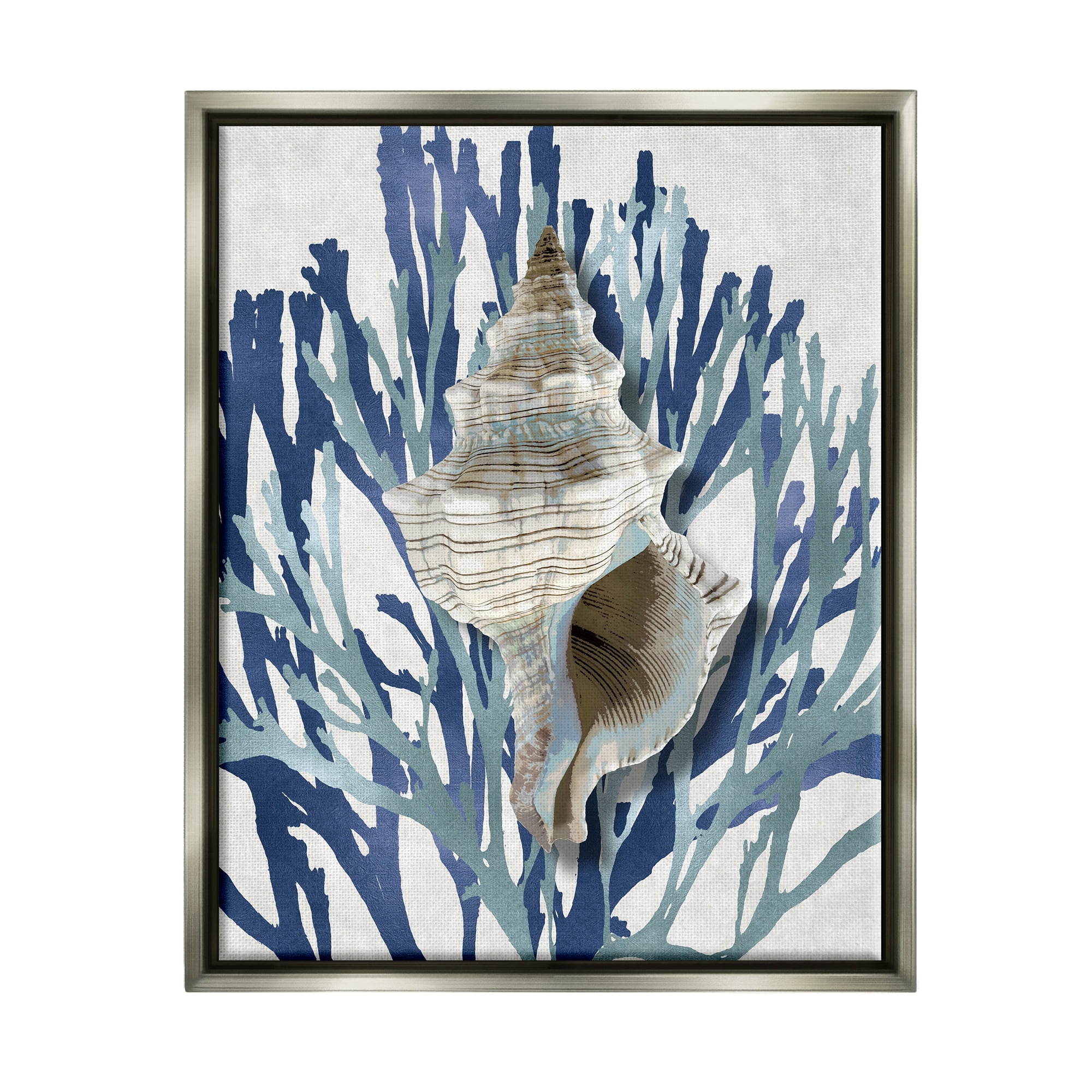 Stupell Industries Tower Shell Coral Blue Beach Design Luster Gray Framed Floating Canvas Wall Art, 16x20, by Caroline Kelly