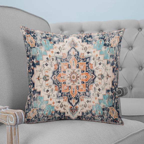 Orange Blue Throw Pillow Covers, Soft Pillowcases with Invisible Zipper, Boho Geometric Middle Century Abstract Western Square Pillow Cushion Covers for Living Room Couch Sofa Bed 20x20 Inches
