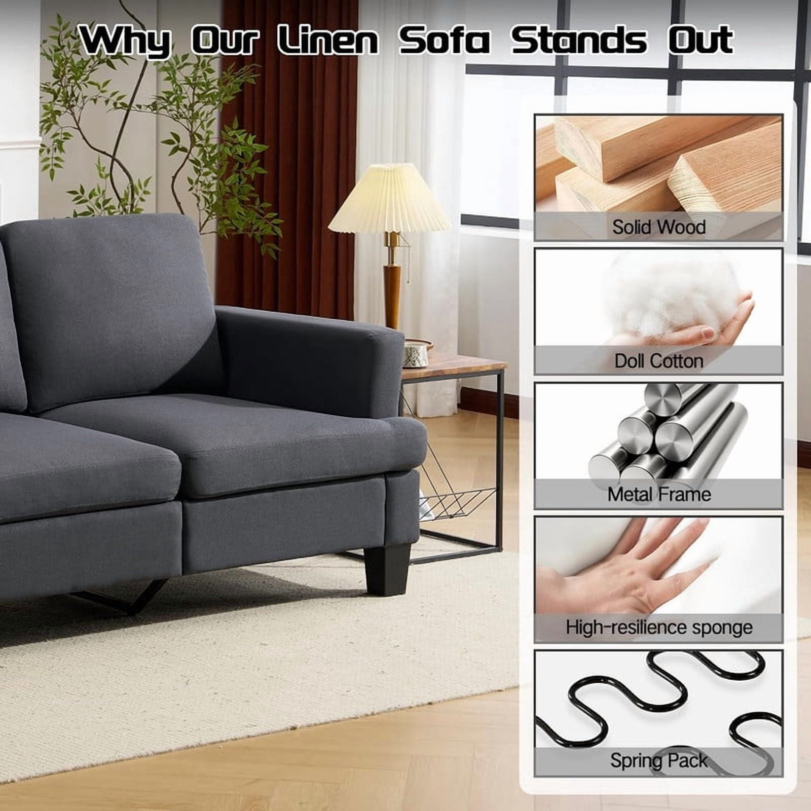 84" Modern 3-Seater Sofa, Upholstered Couch with Washable Covers and 25.6'' Deep Seat, Comfy Sofa Couch for Living Room, Bedroom, Apartment, Office